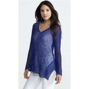 EILEEN FISHER Airy Linen Grain Rib Knitted V Neck Sweater Tunic Top Lagenlook M